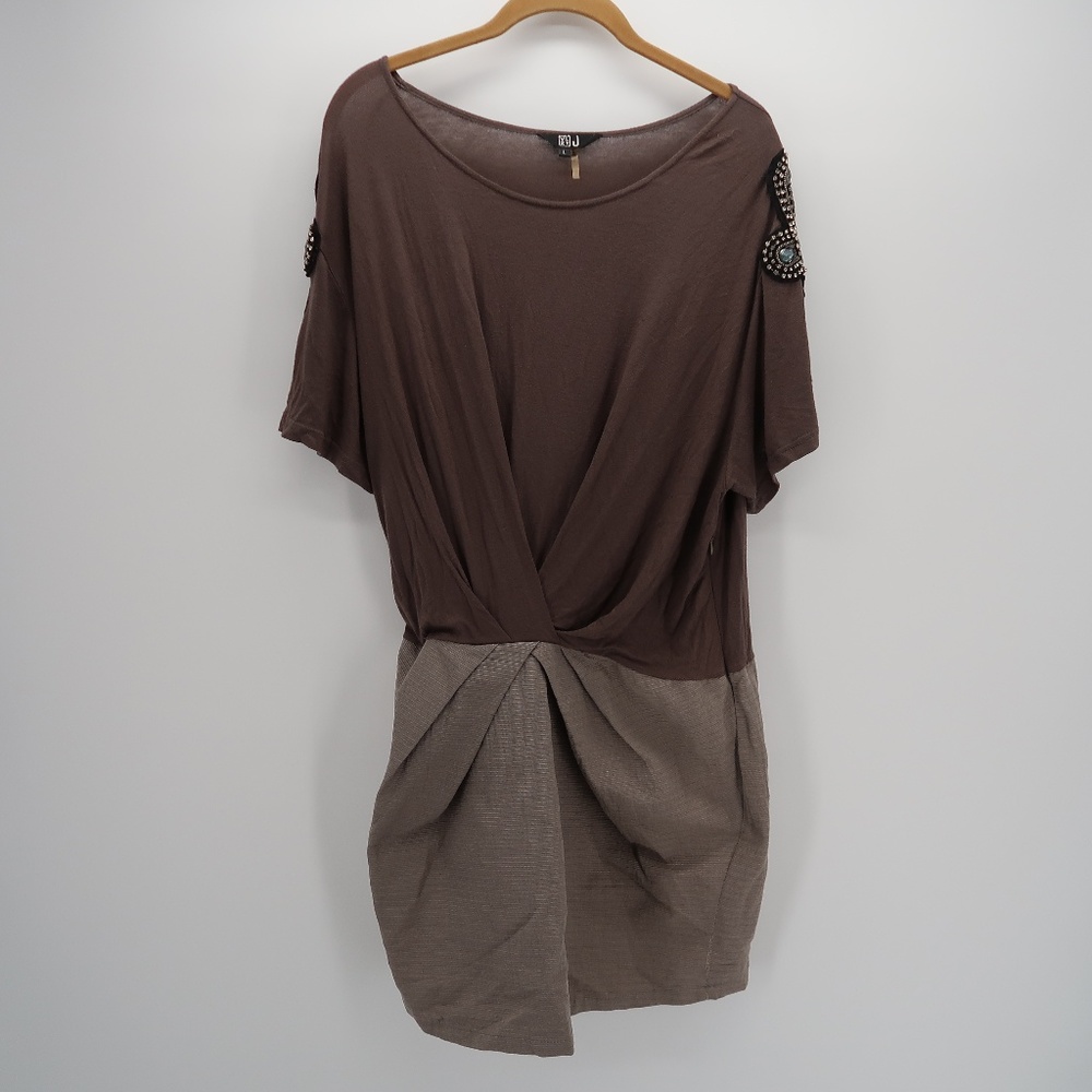 Very J Embellished Shoulder  Ruched Front Dress
